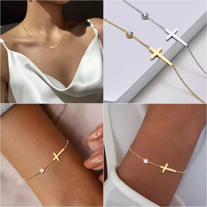 14k Gold Cross Necklace Bracelet Anklet