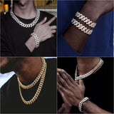 18k Gold Crystal Cuban Links Necklace Bracelet Watch